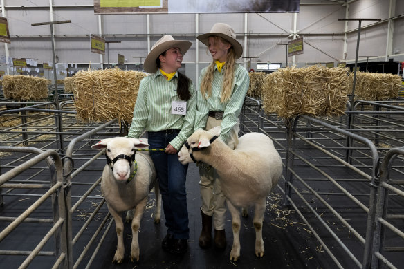 Macarthur Anglican School students and best friends Emily Chad and Annabelle Woodmore, both 12, at the Royal Easter Show.