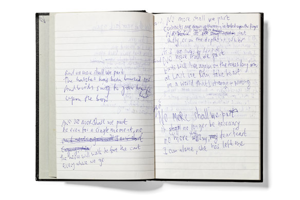 Notebook containing song lyrics for ‘And No More Shall We Part’ by Nick Cave, 2000