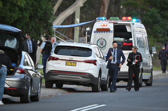 Police at the Faulconbridge crime scene.