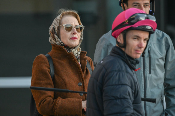 Gai Waterhouse at track work at Caulfield.