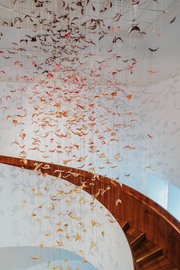Two artworks of glass-made versions of eucalyptus leaves greet visitors in the memorial.