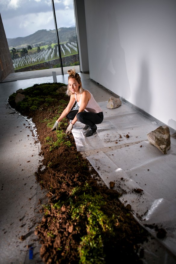 Belle Bassin installs her work at TarraWarra Museum of Art.