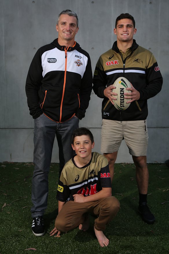 A young Jett Cleary with his famous father and brother, Ivan and Nathan, in 2017.