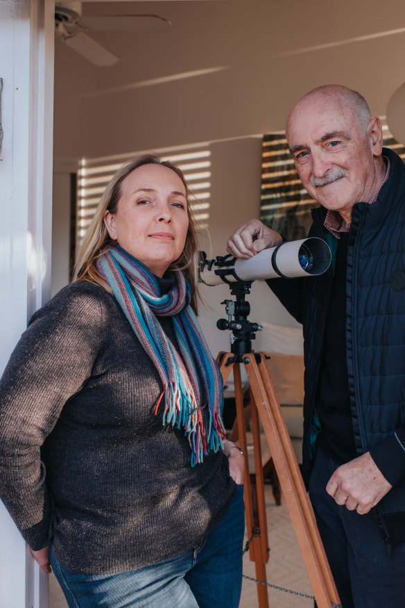 Dark Sky Alliance founder Marnie Ogg with her husband, astronomer Fred Watson, at home on Sydney’s northern beaches. “Modern technology has divorced us from the natural world,” she says.