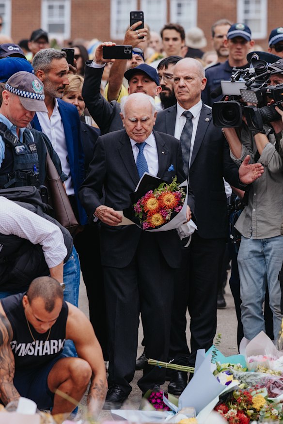 Former prime minister John Howard at the memorial at Bondi Pavilion.