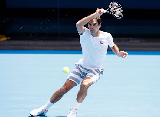 Roger Federer warms up for the Australian Open.