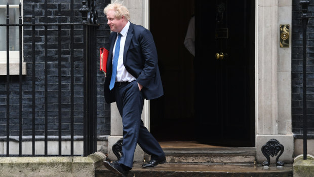Boris Johnson leaves 10 Downing Street after Theresa May summoned people to a national security meeting on Monday.