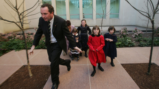 Barnaby Joyce and his family at a photo call at Parliament House in 2005.