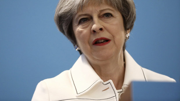 Britain's Prime Minister, Theresa May, speaks during the Conservative Party's Spring Forum in central London on  Saturday.