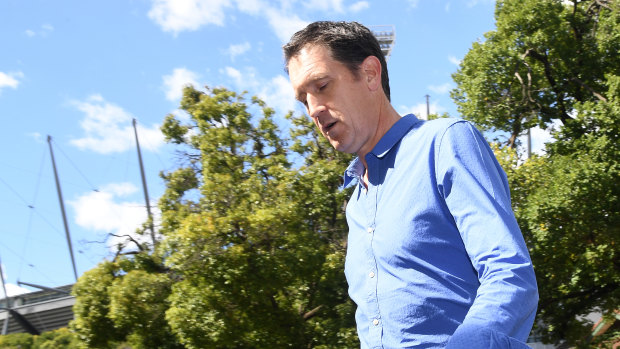 Heads must roll: Cricket Australia CEO James Sutherland leaves a media conference in Melbourne as the ball-tampering scandal gathered steam.