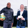 Former Socceroo Gerry Gomex with NeuroFlex executive director Grenville Thynne.