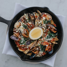 Shellfish saganaki. 