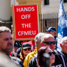 CMFEU rally outside NSW Parliament on Macquarie St, Sydney. 