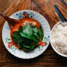 Red curry of barbecue duck with snake bean and sweet basil.