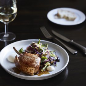 Pork cutlet with celeriac puree and cabbage salad. 