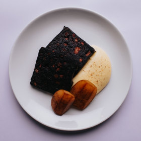 Boudin noir terrine with potato and apple.