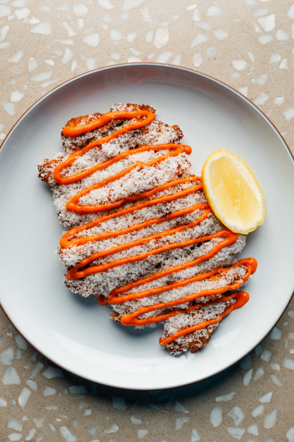 Pork cotoletta, Calabrian sauce. 