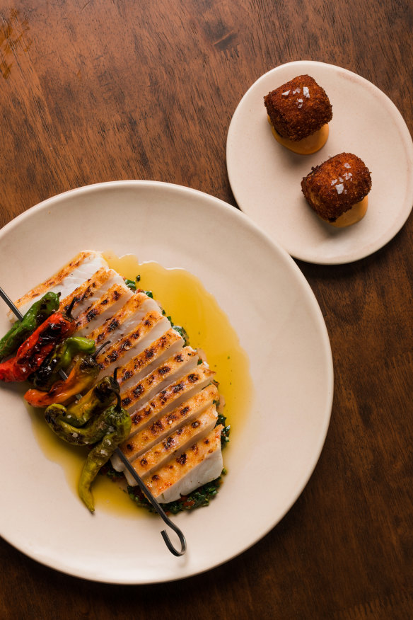 Coral Trout for two on chimichurri with O Couto peppers. 