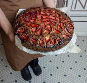 Brown butter strawberry cake.
