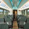 Inside the carriage – the pattern on the ceiling depicts the backbone of the toroa (albatross).