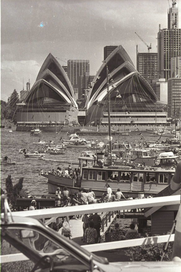 The boat Regalia, from which a young  Helen Pitt watched the Sydney Opera House opening day celebrations on October 20, 1973.