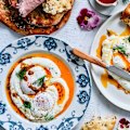 Cilbir with Ramazan pidesi (Turkish eggs with flatbread).