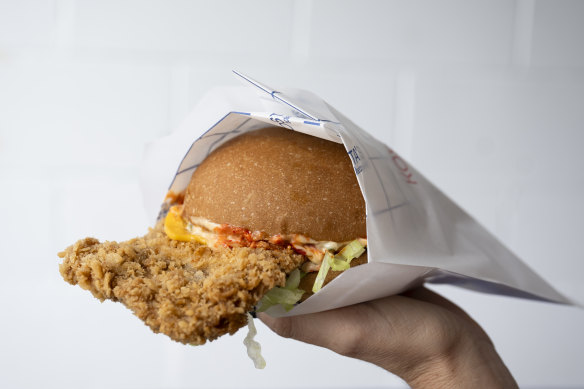 Kosta’s formidable schnitzel sandwich.