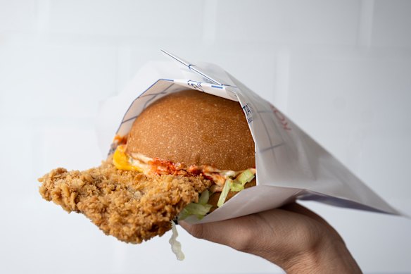 Kosta’s formidable schnitzel sandwich. 