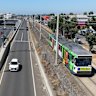 The tram runs alongside the Tullamarine Freeway