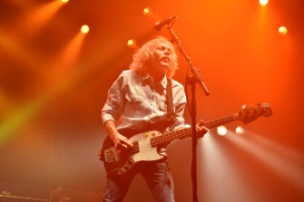 Bassist Alan Lancaster performing on stage at Wembley Arena in London in 2013. 