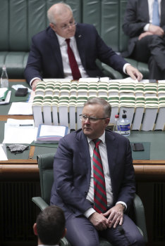 The seats of power ... Opposition Leader Anthony Albanese and Prime Minister Scott Morrison. 