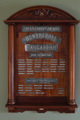 The plaque in the Bahgallah village hall.
