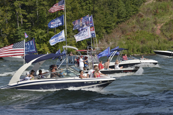 Boat parades, such as this one on Fort Loudon Lake in Tennessee have become a popular method for Americans wishing to demonstrate their support for Donald Trump.