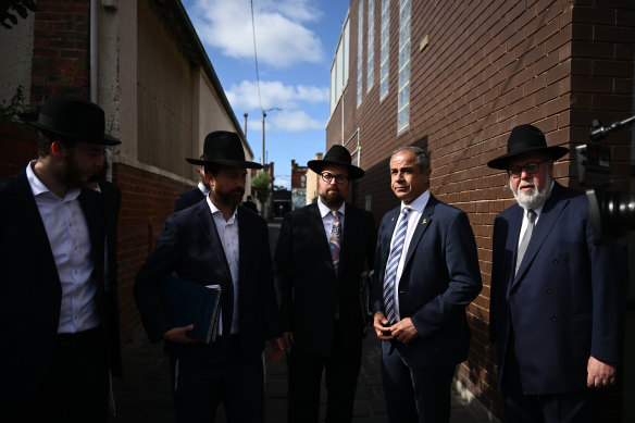 Israel’s ambassador to Australia Amir Maimon, second from right, visited the Adass Israel Synagogue on Tuesday morning.