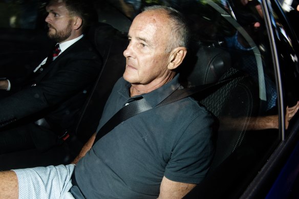 Chris Dawson arrives at Surry Hills Police Station in December 2018 after landing in Sydney to be charged with Lynette Simms’ murder.