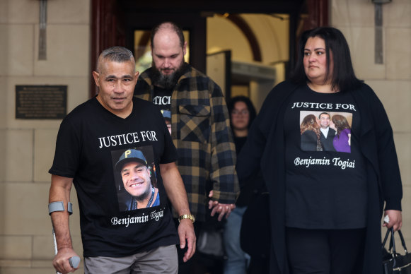 Benjamin Togiai’s family leave the Supreme Court of Victoria in Melbourne on Monday.