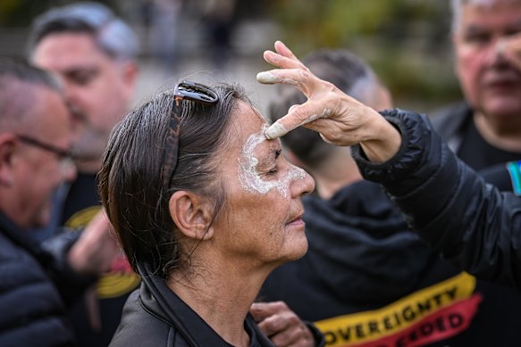 Members of the First Peoples’ Assembly,  including Melissa Jones, met on Friday to ratify an in-principle agreement on a treaty.
