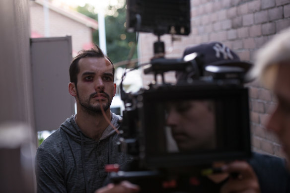 Jace Pickard directs himself on the set of his film Fragmentary. 