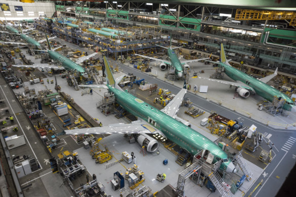 Boeing Max 8s being manufactured at the Renton factory, Seattle.