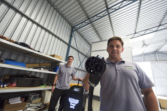 Joshua Portlock and Richard Charlton founders of Electro Aero at their Jandakot headquarters. 