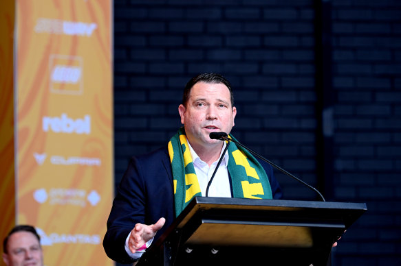 FA chief executive James Johnson at the reception for the Matildas in Brisbane last week.