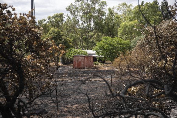 A sea container on a property near where the fire first started on Monday. WA Police and DFES are currently investigating the cause of the Wooroloo blaze.