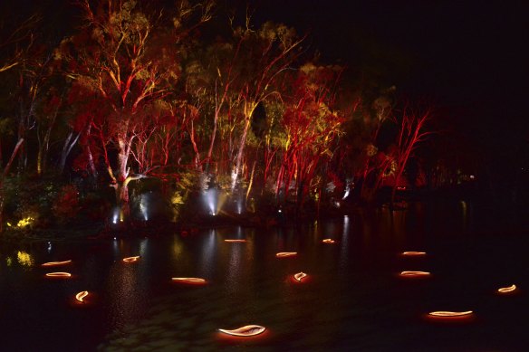 Light sculptures on the lagoon.
