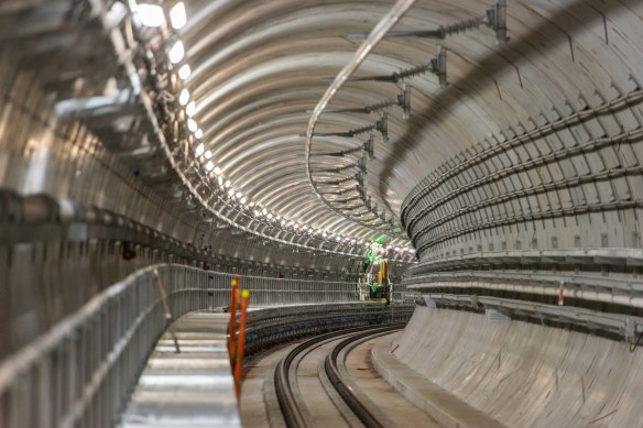 Inside the Cross River Rail tunnel beneath Roma Street.