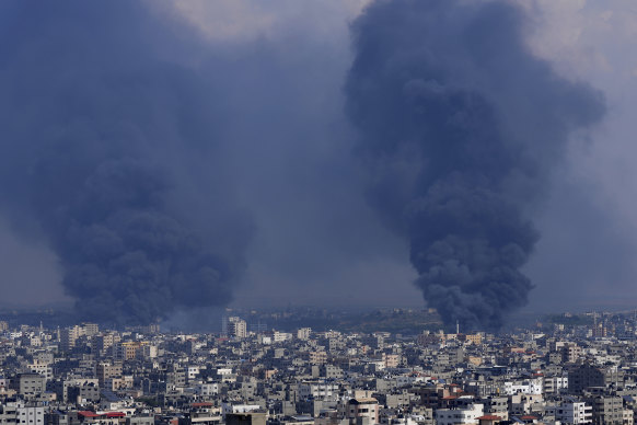 Smoke rises following Israeli airstrikes in Gaza City.