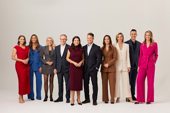 The team from 10 News+ (from left) 10 NEWS+ Samantha Butler, Brianna Parkins, Angela Bishop, Hugh Riminton, Amelia Brace, Denham Hitchcock, Ursula Heger, Ashleigh Raper, Bill Hogan and Carrie-Anne Greenbank.