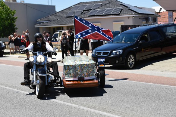 The funeral of bikie Nick Martin in Perth. WA police have used QR code data as part of their invesigation.
