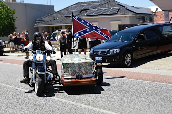 The funeral of bikie Nick Martin in Perth. WA police have used QR code data as part of their invesigation.