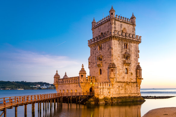 The World Heritage-listed Tower of Belém at sunset.