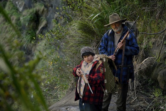 Dennison, aged 12, with Sam Neill in <i>Hunt for the Wilderpeople</i>.